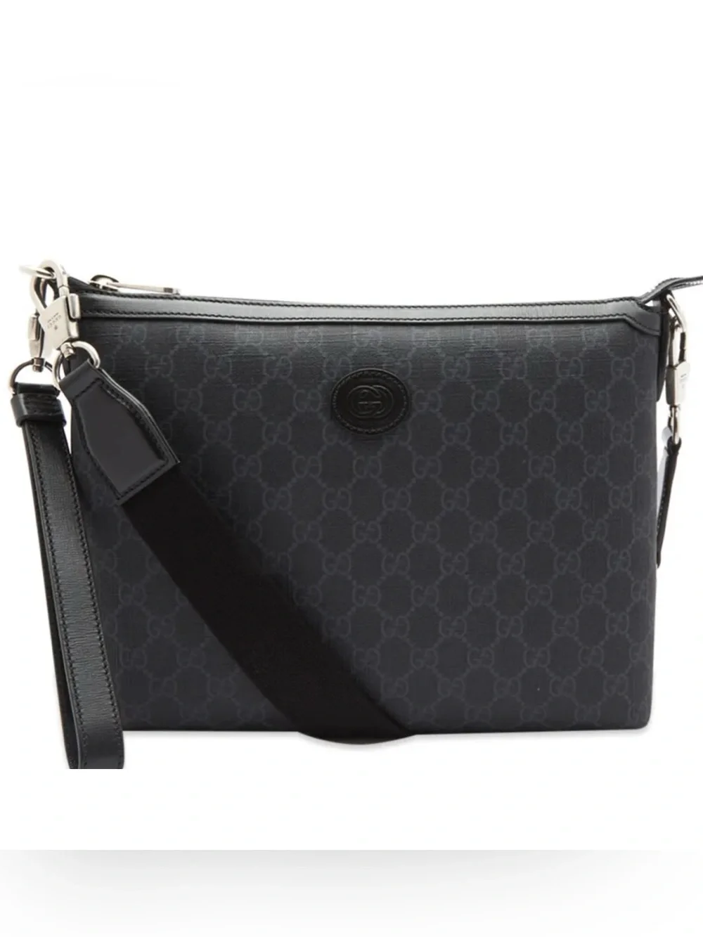 Gucci Black GG Monogram Messenger Crossbody Bag detachable strap made in Italy